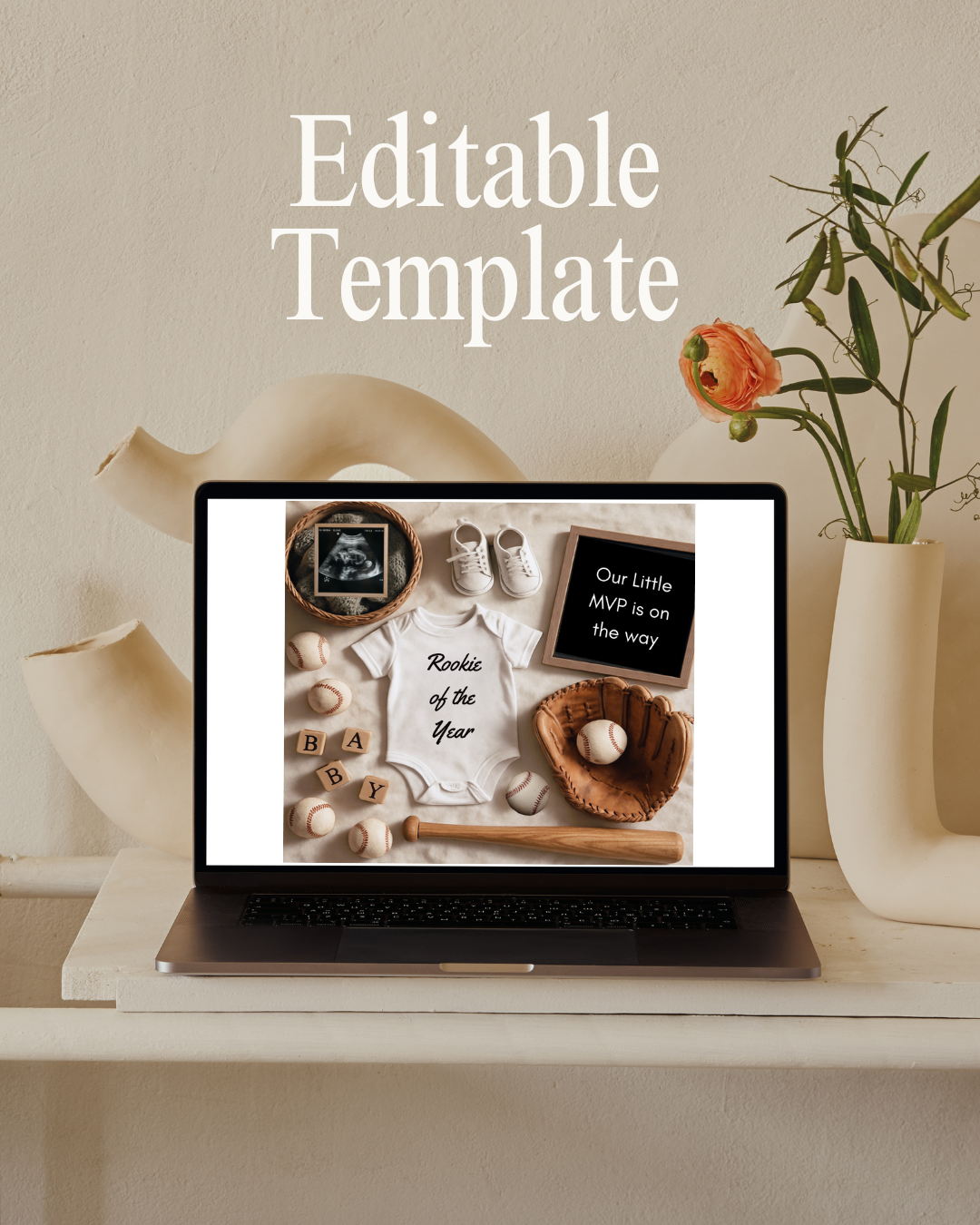 Editable Baseball Pregnancy Announcement – Canva Template