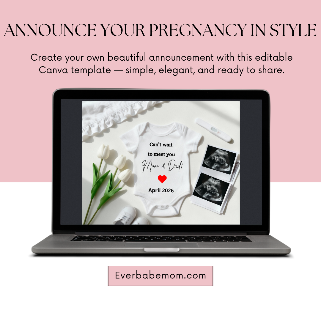 Digital Pregnancy Announcement – Editable Canva Template | Everbabemom