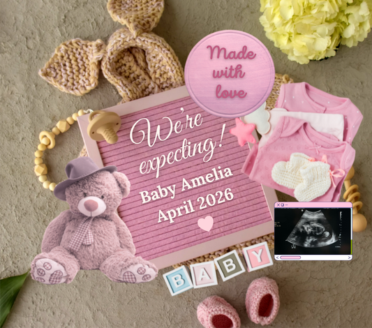Baby Girl Pregnancy Announcement – Editable Canva Template